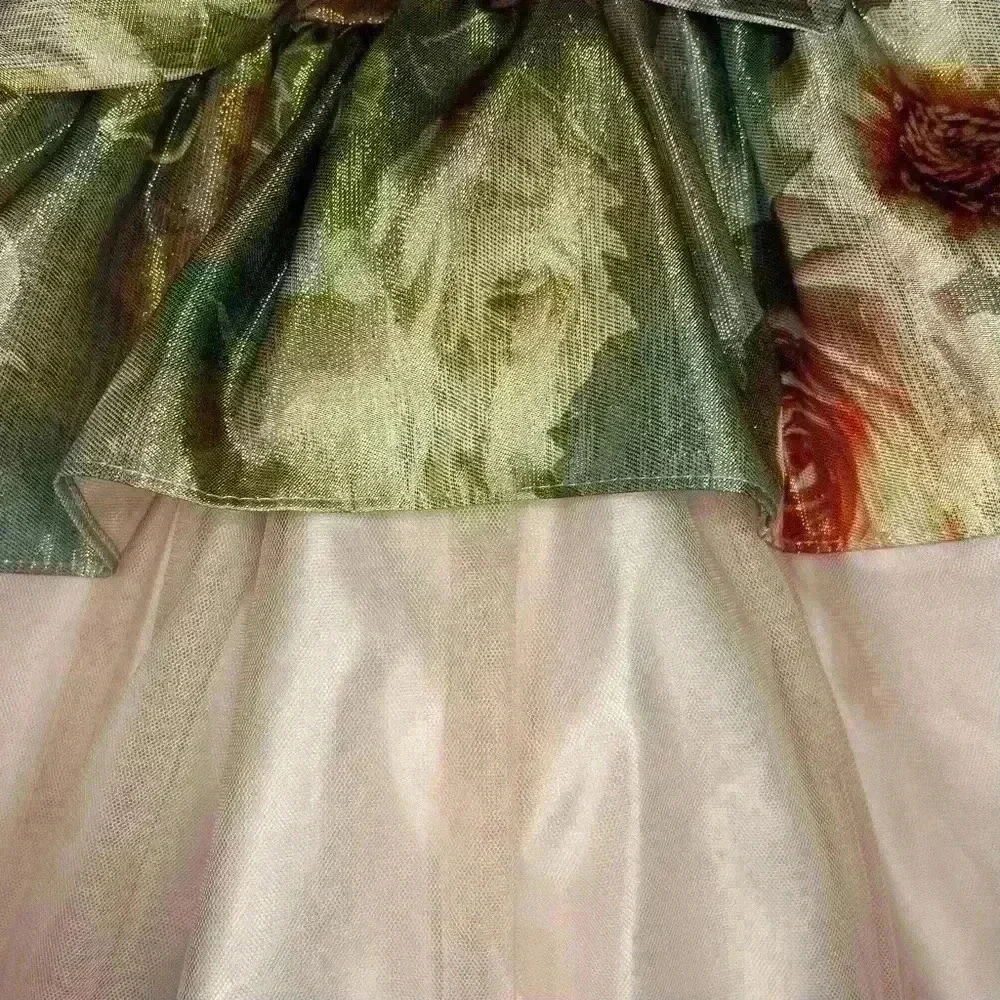 Sweet Kids Flower Girl Dress Gold Floral Size 4 Fall Wedding Party Bow